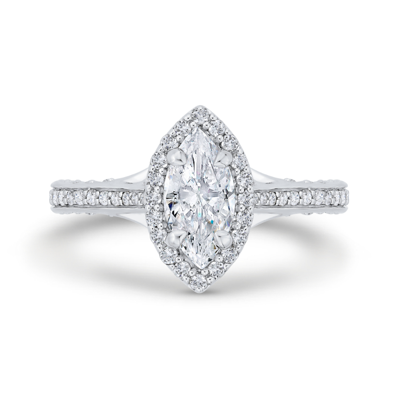 Marquise Cut Diamond Halo Engagement Ring in 14K White Gold (Semi-Mount)