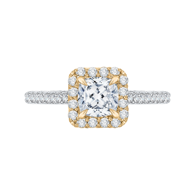 Cushion Cut Diamond Halo Engagement Ring in 14K Two-Tone Gold (Semi-Mount)