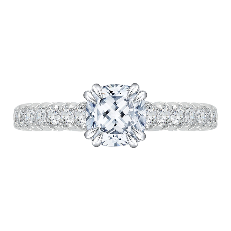 Cushion Cut Euro Shank Diamond Cathedral Style Engagement Ring  in 14K White Gold (Semi-Mount)