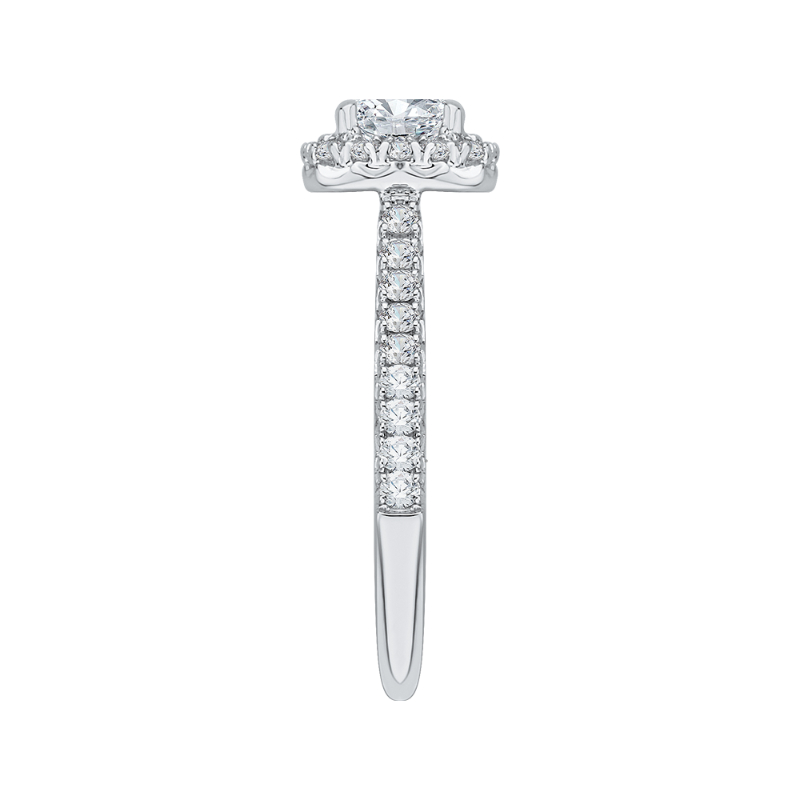 Cushion Cut Diamond Halo Engagement Ring In 14K White Gold (Semi-Mount)