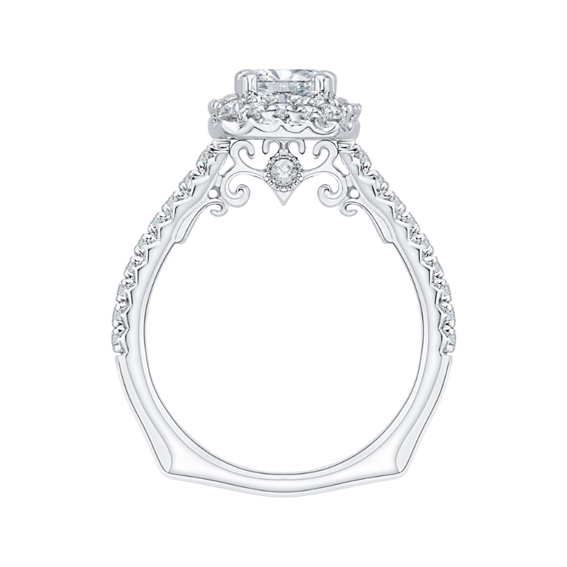 Cushion Cut Diamond Halo Engagement Ring In 14K White Gold (Semi-Mount)