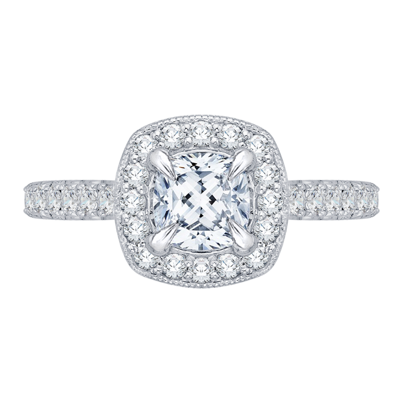 Euro Shank Cushion Cut Diamond Halo Engagement Ring in 14K White Gold (Semi-Mount)