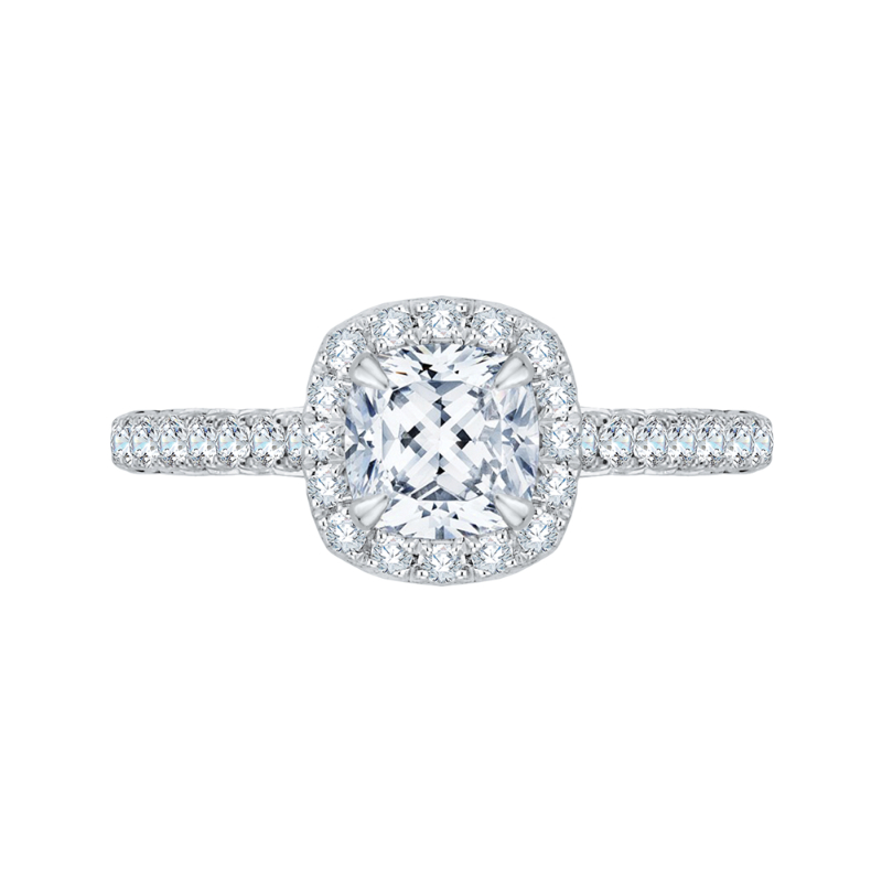 Cushion Cut Halo Diamond Engagement Ring in 14K White Gold (Semi-Mount)