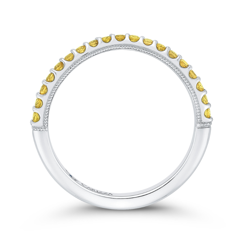 Yellow Diamond Half-Eternity Wedding Band in 14K White Gold