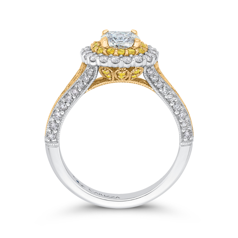Split Shank Cushion Cut Diamond Double Halo Engagement Ring in 14K Two Tone Gold (Semi-Mount)