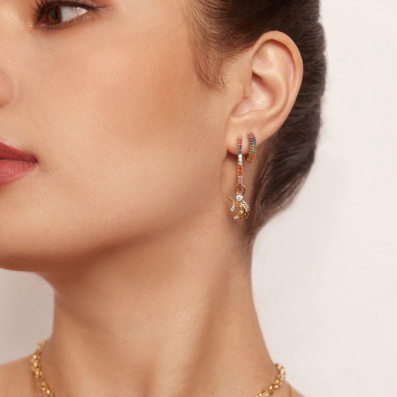 Gold Rainbow Pav?Hoop Earrings