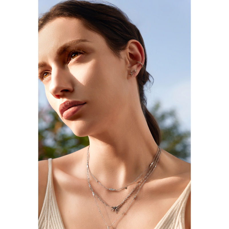 Silver Black Agate Point Barbell Earrings
