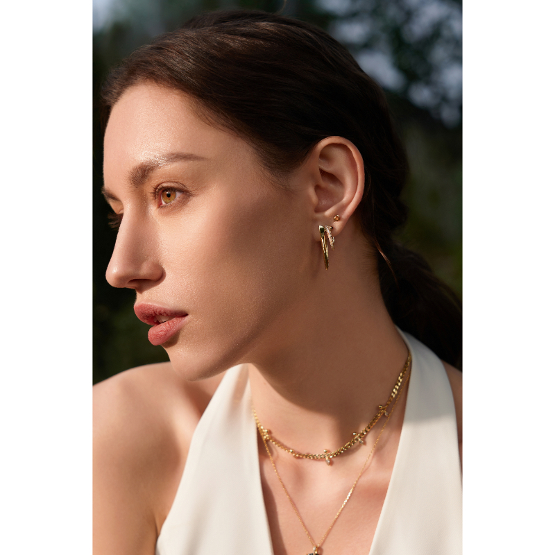 Gold Black Agate Point Barbell Earrings