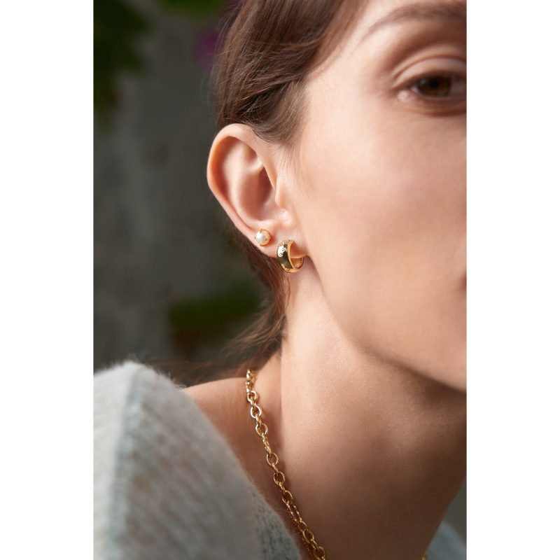 Gold Pearl Barbell Earrings