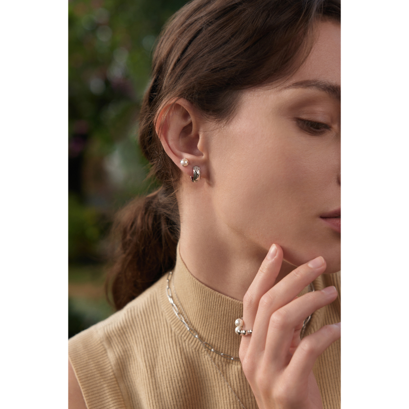 Silver Pearl Barbell Earrings