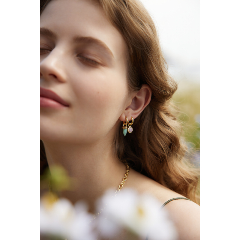 Gold Octagon Gemstone Earring Charm