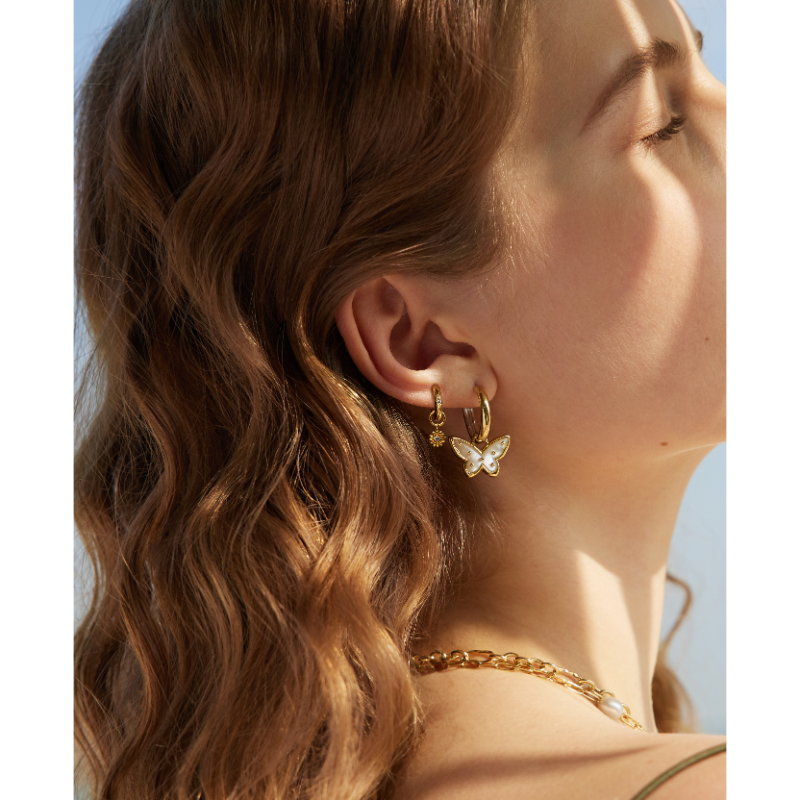 Gold Mother Of Pearl Butterfly Earring Charm