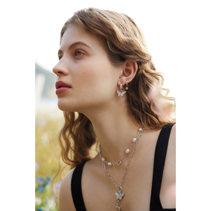 Silver Mother Of Pearl Butterfly Earring Charm