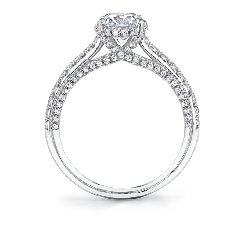 Round Cut Hidden Halo Engagement Ring with Diamond Profile - Layla