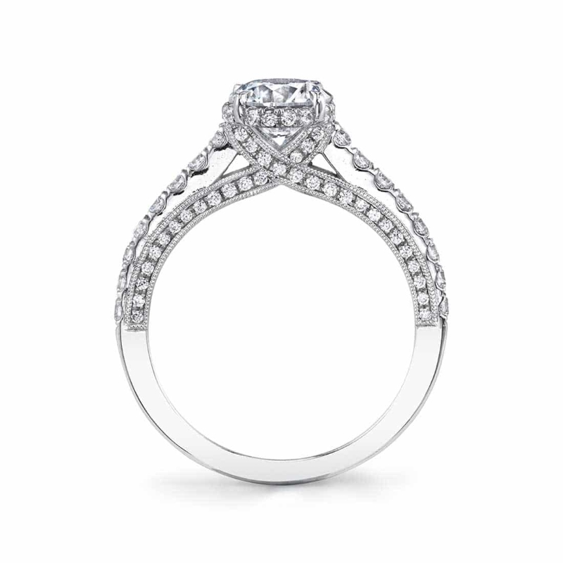 Round Cut Unique Hidden Halo Engagement Ring - Hyacinthe