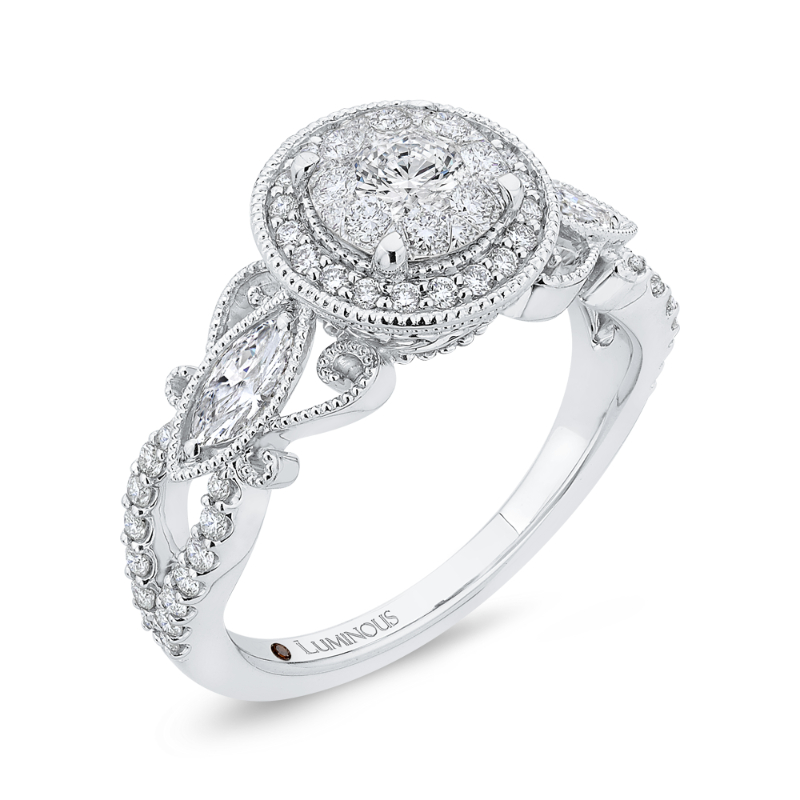 Diamond Halo Engagement Ring in 14K White Gold