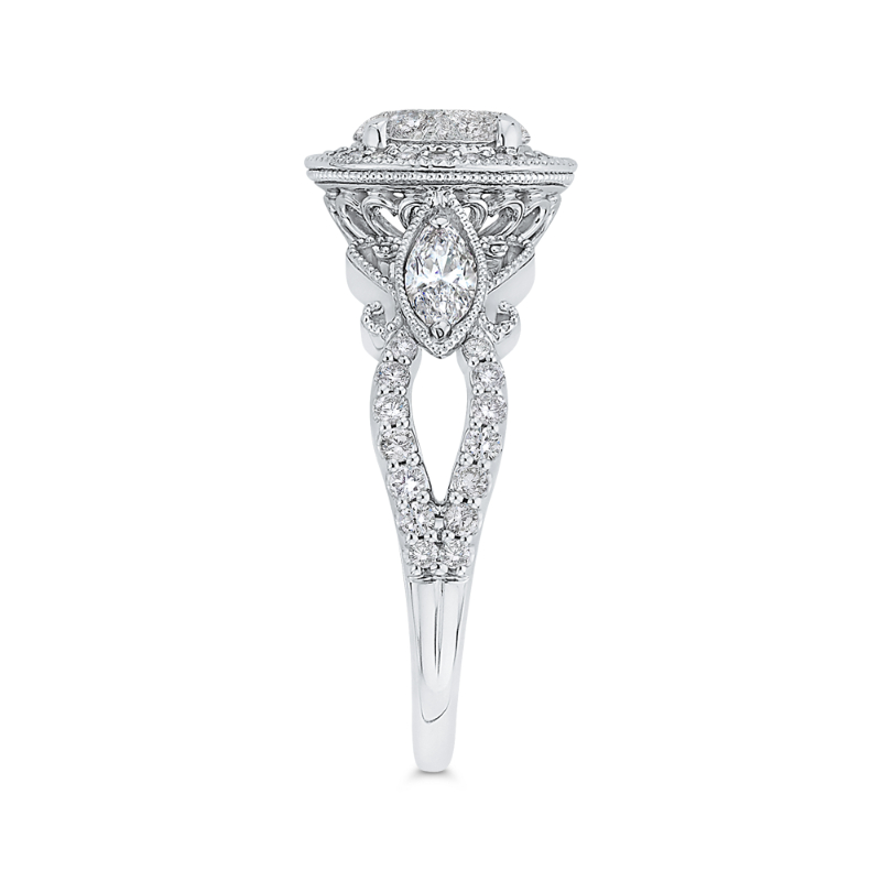 Diamond Halo Engagement Ring in 14K White Gold
