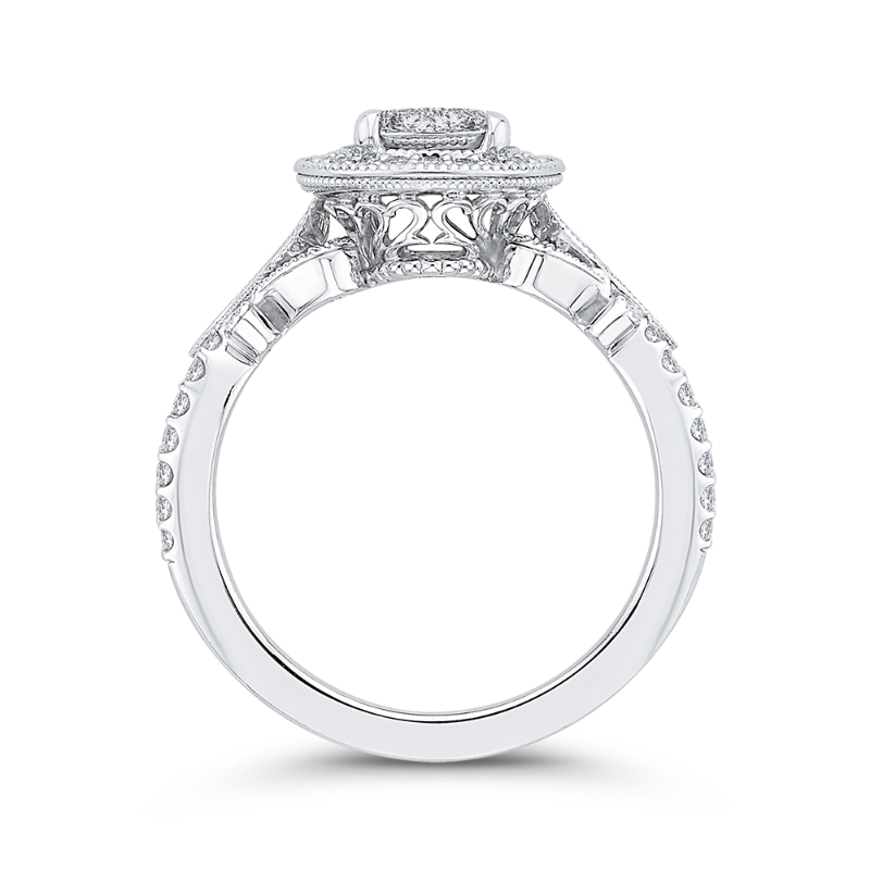 Diamond Halo Engagement Ring in 14K White Gold
