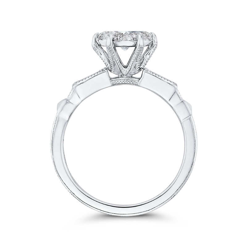 Round and Baguette Cut Diamond Engagement Ring in 14K White Gold