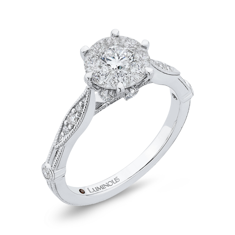 Round and Marquise Cut Diamond Engagement Ring in 14K White Gold