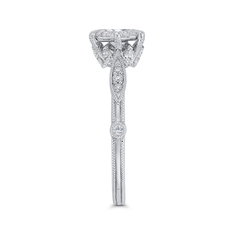 Round and Marquise Cut Diamond Engagement Ring in 14K White Gold
