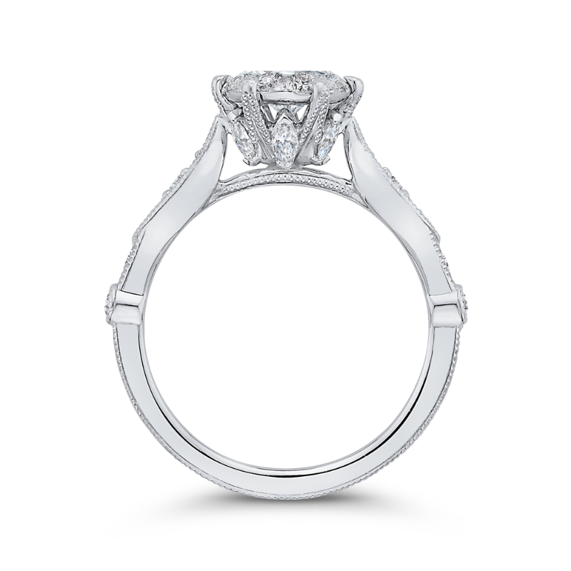 Round and Marquise Cut Diamond Engagement Ring in 14K White Gold