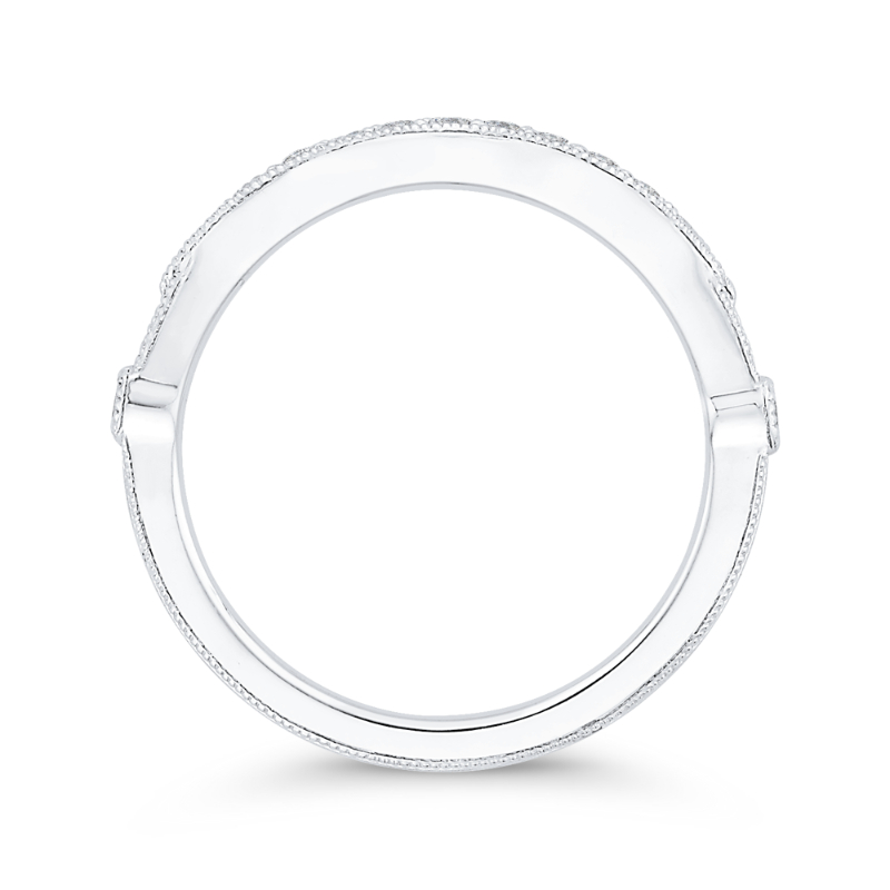 Round Diamond Half-Eternity Contour Wedding Band in 14K White Gold