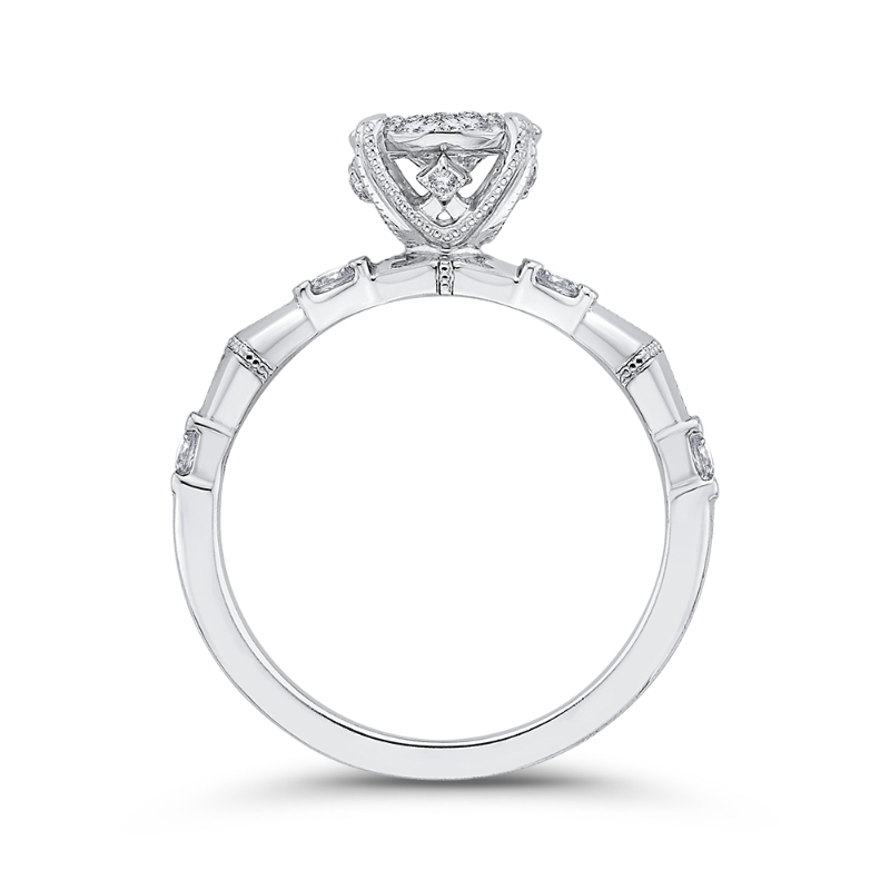 Round & Princess Cut Diamond Engagement Ring in 14K White Gold