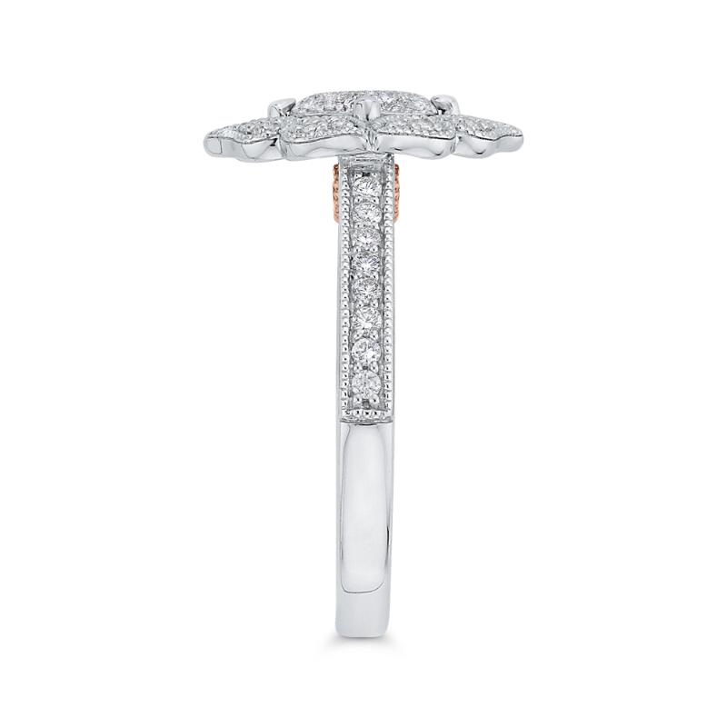 Diamond Flower Shape Engagement Ring in 14K White Gold
