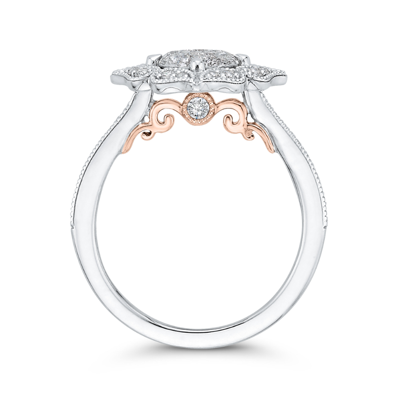 Diamond Flower Shape Engagement Ring in 14K White Gold