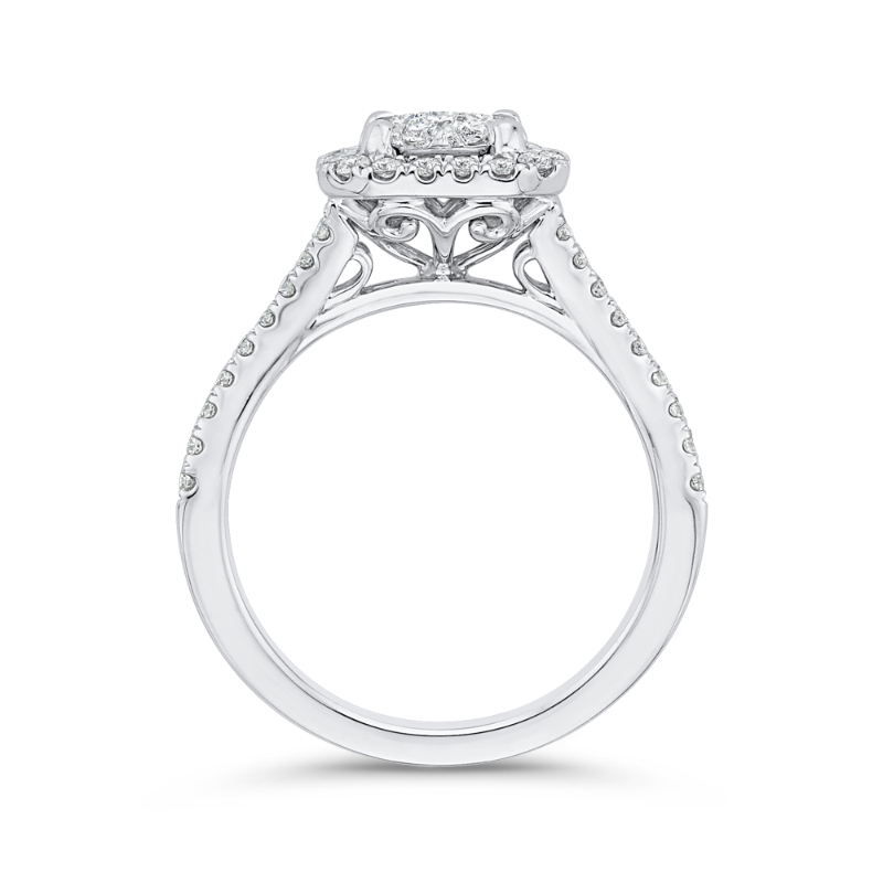 Split Shank Round Diamond Halo Engagement Ring in 14K White Gold