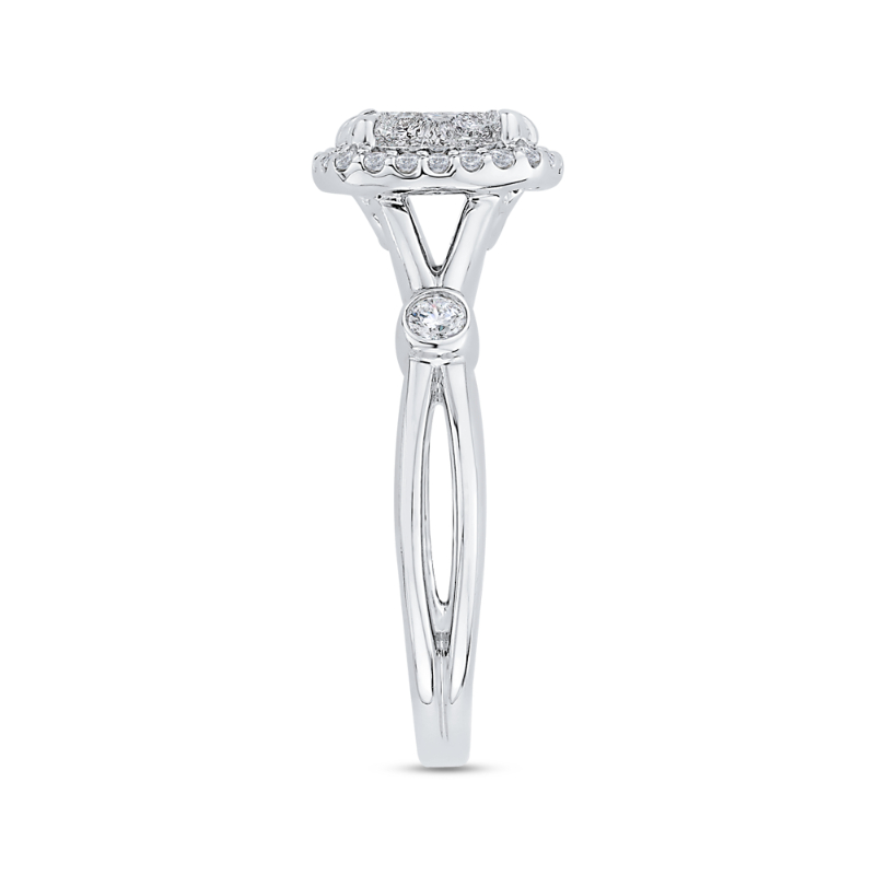 Split Shank Round Diamond Halo Engagement Ring in 14K White Gold