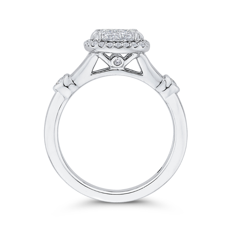 Split Shank Round Diamond Halo Engagement Ring in 14K White Gold