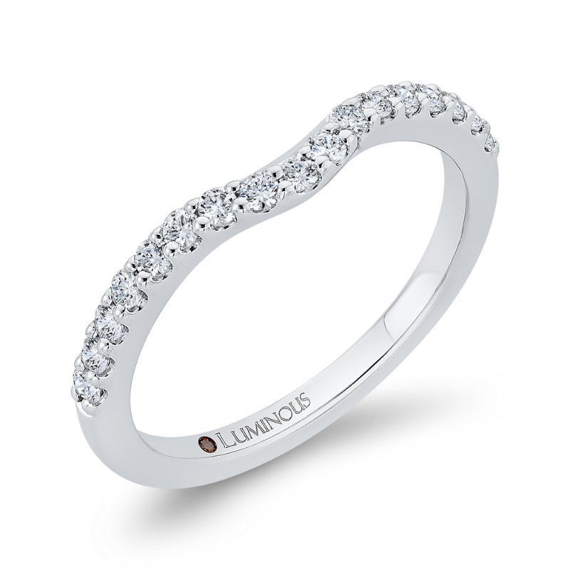 Round Diamond Half-Eternity Contour Wedding Band in 14K White Gold