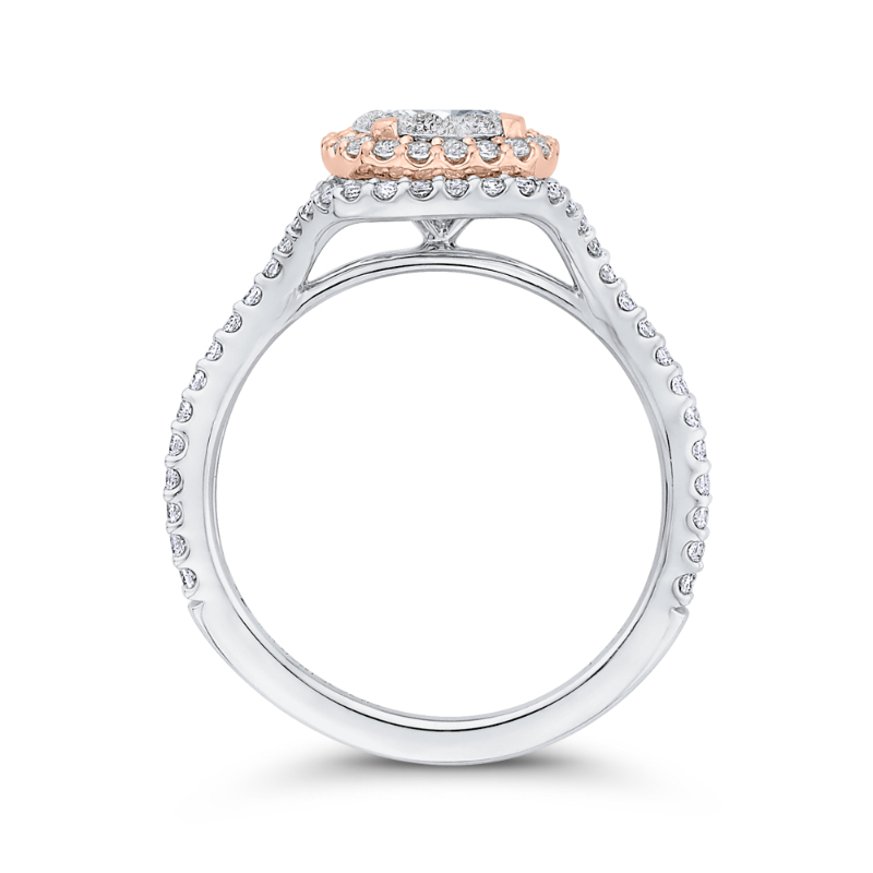 Split Shank Round Diamond Halo Engagement Ring in 14K Two Tone Gold