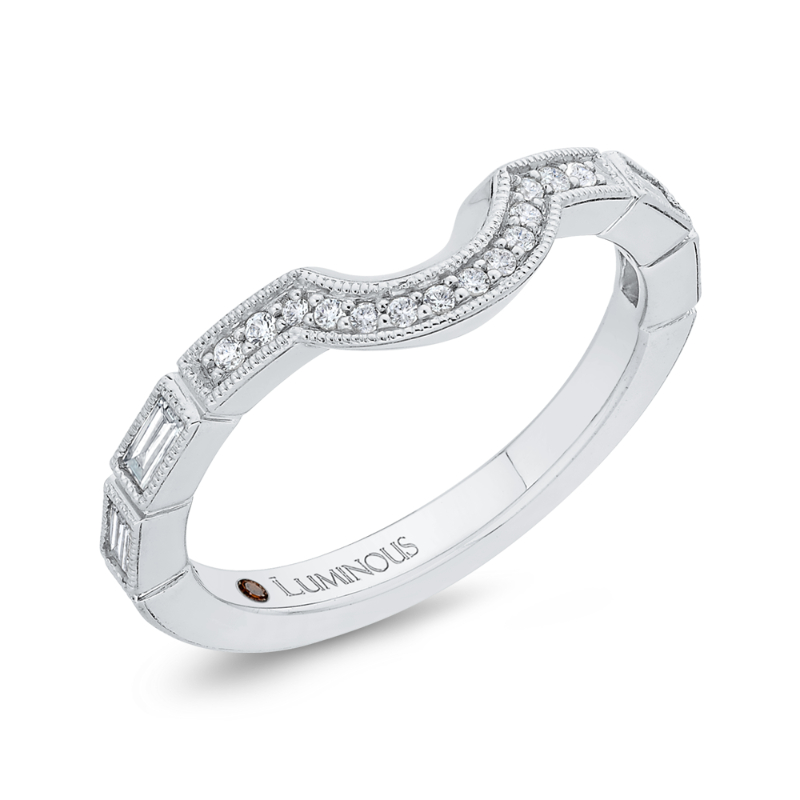 Round Diamond Half-Eternity Contour Wedding Band in 14K White Gold