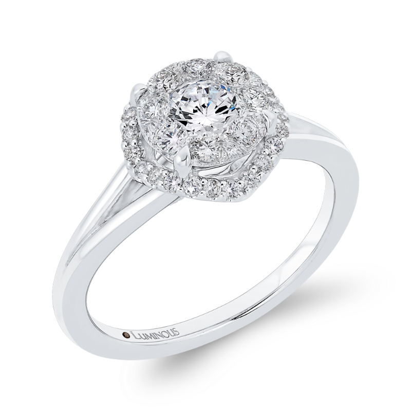 Split Shank Round Diamond Engagement Ring in 14K White Gold