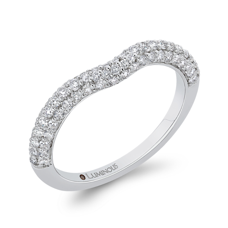 Round Diamond Half-Eternity Contour Wedding Band in 14K White Gold