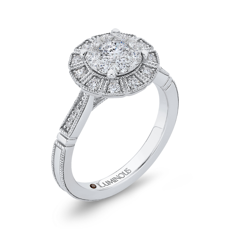 Round Diamond Halo Engagement Ring in 14K White Gold