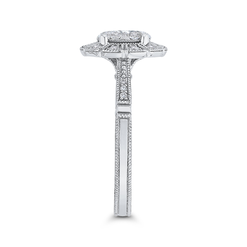 Round Diamond Halo Engagement Ring in 14K White Gold