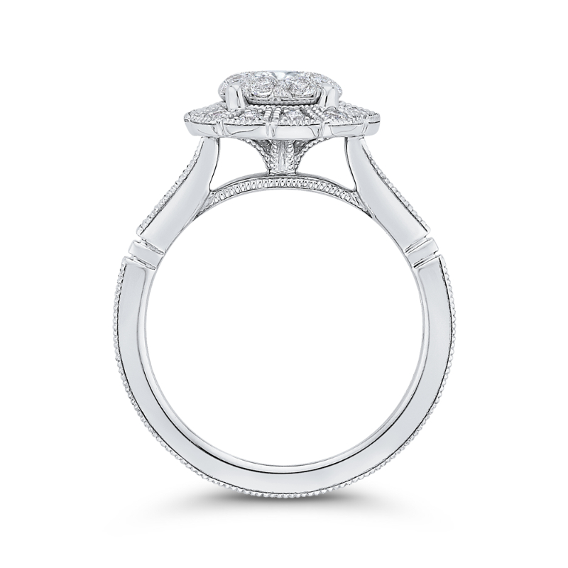 Round Diamond Halo Engagement Ring in 14K White Gold