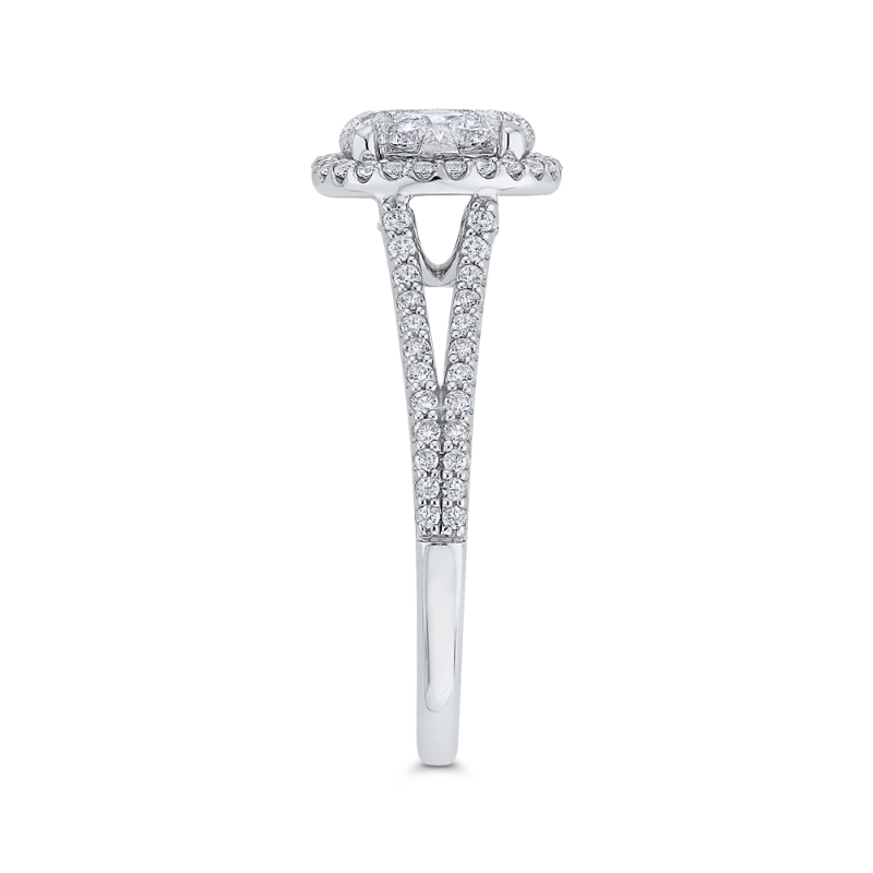 Split Shank Round Diamond Halo Engagement Ring in 14K White Gold