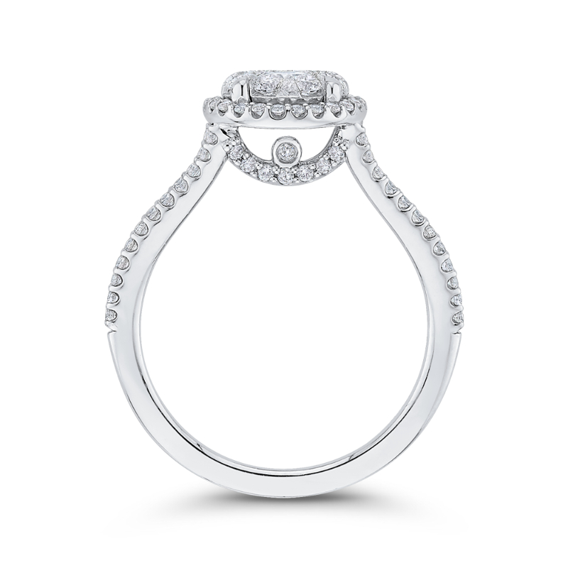 Split Shank Round Diamond Halo Engagement Ring in 14K White Gold