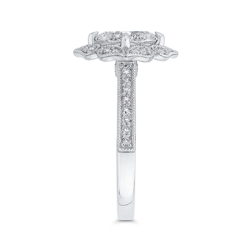 Diamond Flower Shape Engagement Ring in 14K White Gold