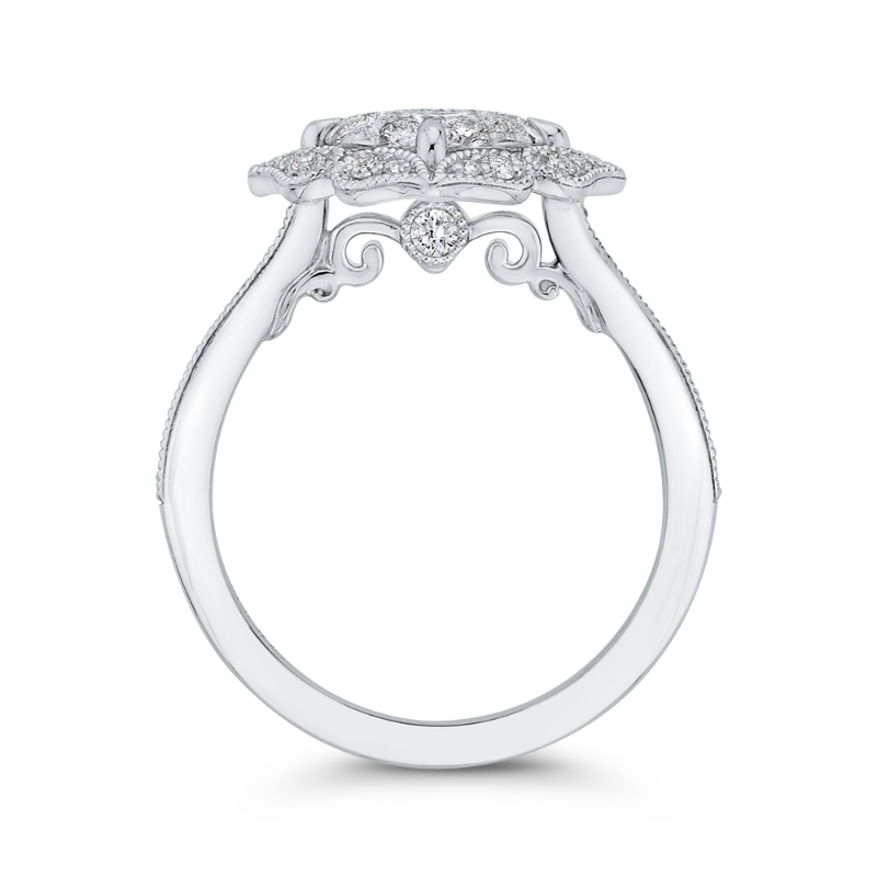 Diamond Flower Shape Engagement Ring in 14K White Gold