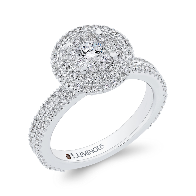 Round Diamond Double Halo Engagement Ring in 14K White Gold