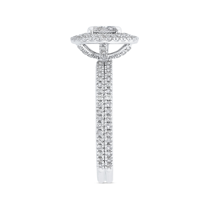 Round Diamond Double Halo Engagement Ring in 14K White Gold