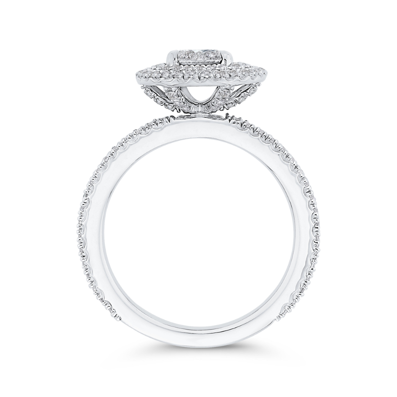 Round Diamond Double Halo Engagement Ring in 14K White Gold