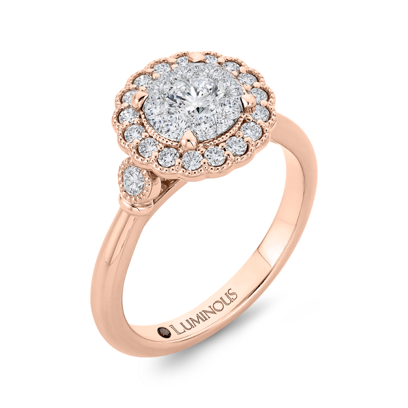 Round Diamond Halo Engagement Ring in 14K Two Tone Gold