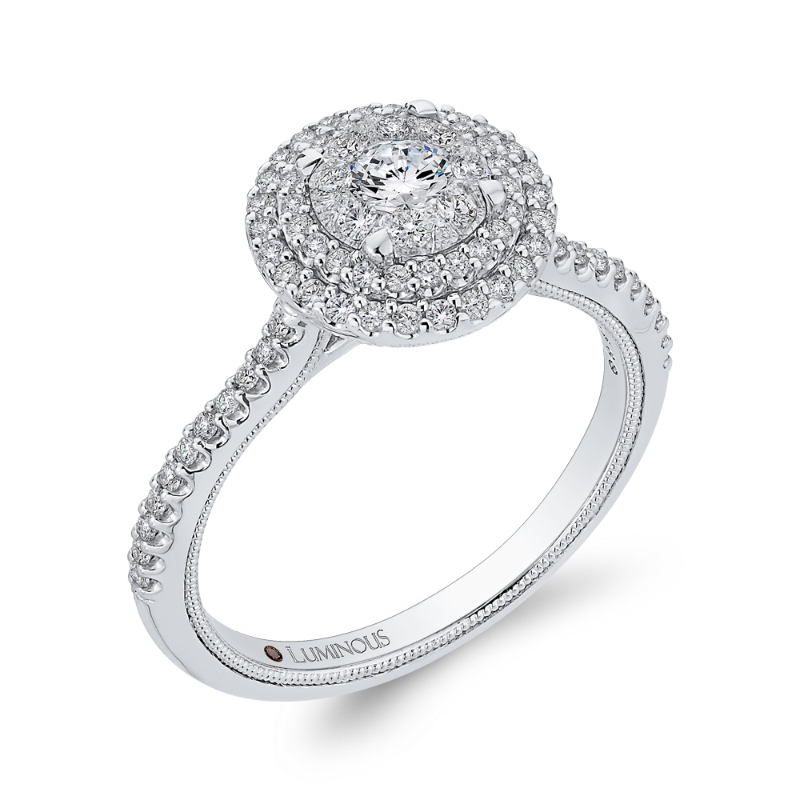 Round Diamond Double Halo Engagement Ring in 14K White Gold